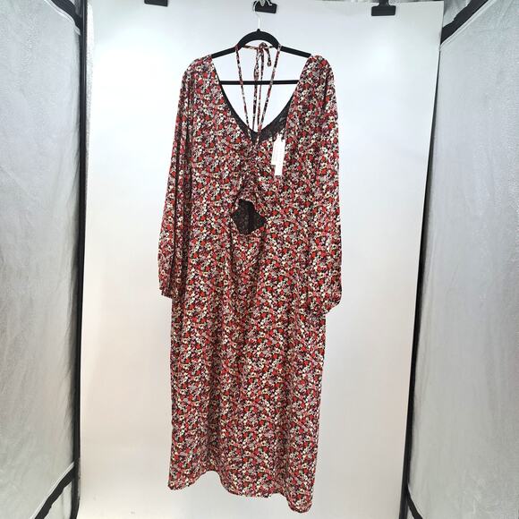 Sanctuary Dress 20W Floral Chiffon Halter Neck Long Sleeve Cutout Midi Red‎ NWT - Picture 4 of 14